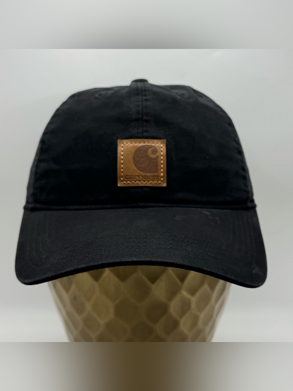 Carhartt Black Canvas Adjustable Hat Cap Leather Logo Patch OSFA